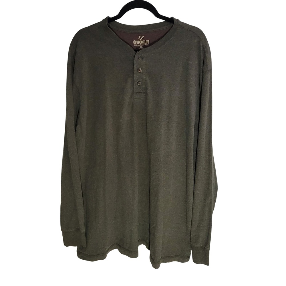 Outdoor Life Henley Shirt Mens XXL Olive Green Wilderness Sueded Long Sleeve